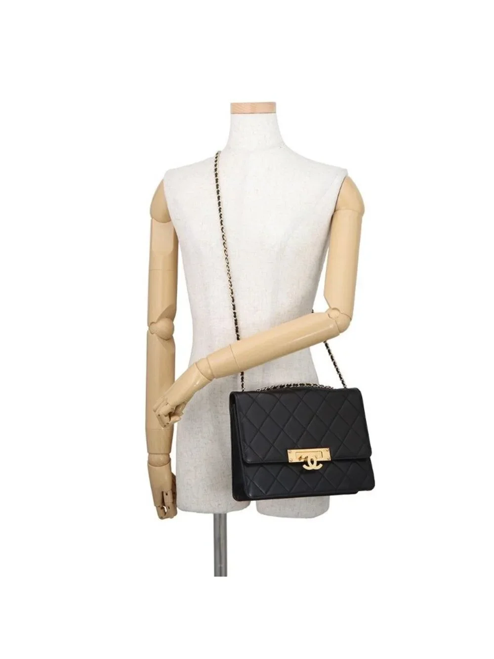 Chanel Chain Shoulder Bag Quilted CC Logo Coco Lock Double Black